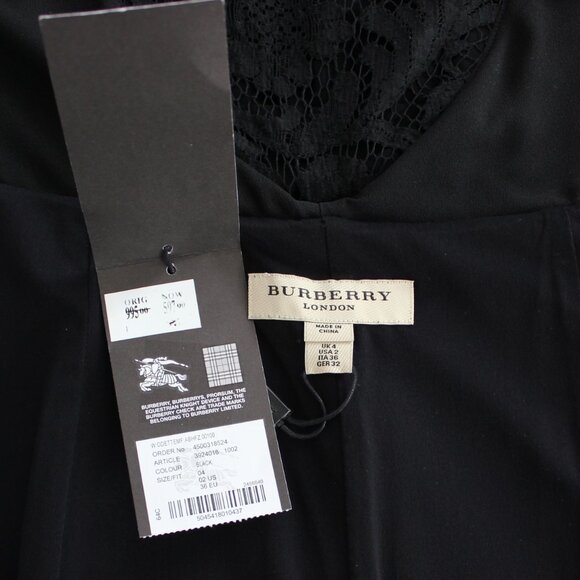 NEW & Authentic Burberry London Lace Back Blouson Classic Black Dress, Size US 2 - Picture 14 of 16